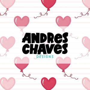 Palloncini Cuore Rosa - Modello Senza Cuciture VDay. File digitale da utilizzare su tessuto, abbigliamento per bambini, buste postali, carta da parati, cancelleria, decorazioni per la casa
