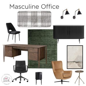 Diseño de oficina masculino de mediados de siglo/Tablero de diseño/Diseño de interiores en línea/The Mark Office