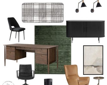 Mid-Century Masculine Office Design|Design Board|Online Interior Design|The Mark Office