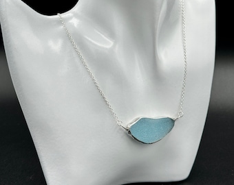 Sea glass tumbled glass necklace, wave necklace, teal blue sea glass necklace, up cycled glass jewelry, sea glass wave
