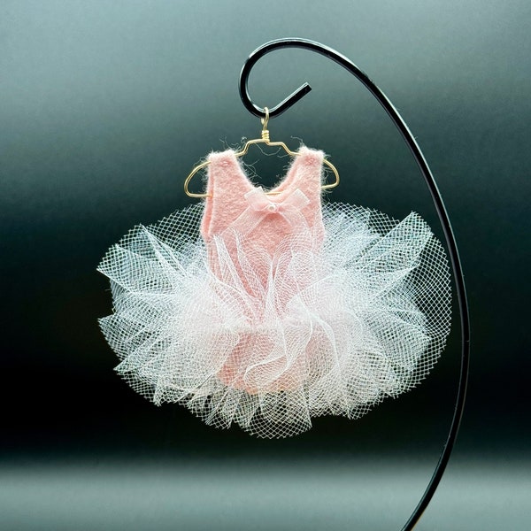 Dance ornament, Sewn ballerina ornament with tutu, Mini dance dress ornament in pink