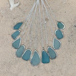 Sea Glass Necklace, Aqua sea glass tumbled glass pendant on 18 inch sterling silver plated chain.