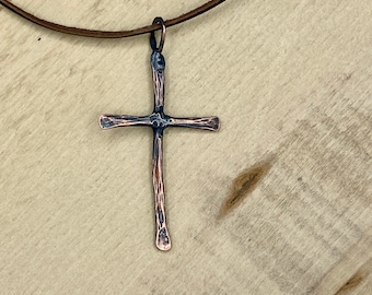 Cross Necklace, copper cross necklace, Handmade rustic hand forged cross necklace for men