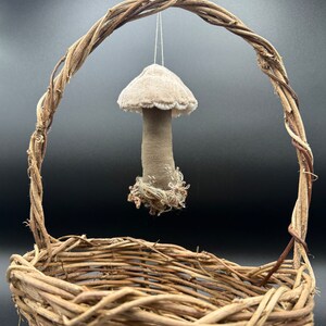 Mushroom ornament, Christmas ornament, Rustic nature ornament, Handmade one of a kind hand stitched fabric mushroom