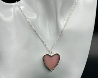 Stained glass pink heart necklace