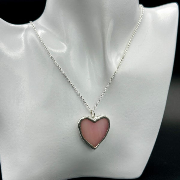 Stained glass pink heart necklace