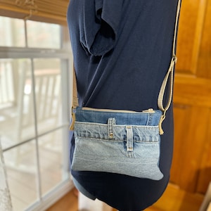 Crossbody Shoulder Recycled Denim Jeans Purse Bag with pockets handmade and up-cycled  in the USA