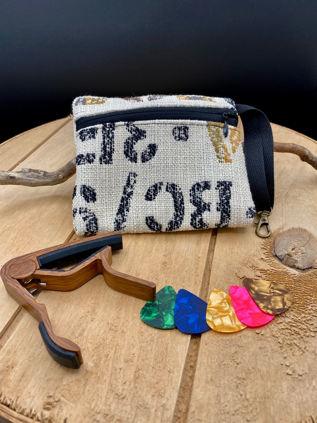 Industrial Grunge Zippered Pouch, Guitar Pick and Capo Storage Bag