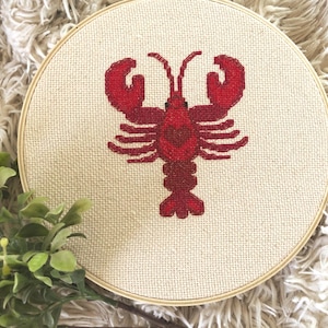 Lovely Lobster Cross Stitch Pattern PDF | Cute Nautical Animal Embroidery, Modern Ocean Decor | Instant Download PDF | DIY Craft