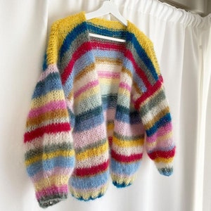 Hand-Knitted Colorful Mohair Cardigan: Oversized Unisex Knitwear