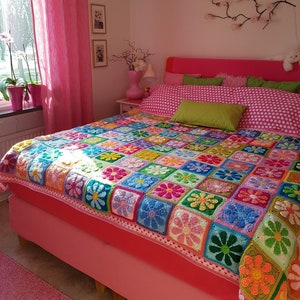 3D Crochet flower Granny Square Pattern, Crochet Granny Square Blanket, Crochet Pattern Square Motif Afghan Blanket, Crochet Afghan Flower