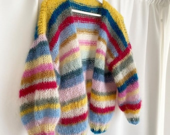 Colorful Crochet Cardigan, Hand Knitted Warm Cardigan, Oversize Cardigan, Unisex Cardigan, Multi Colored Cardigan
