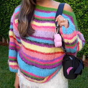 Suéter de mohair de rayas de colores tejido a mano: corte unisex extragrande imagen 2