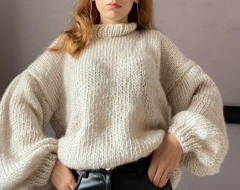 Beige Sweater, Crochet Sweater, Hand Knitted Warm Sweater, Oversize Sweater, Unisex Sweater, Beige Sweater