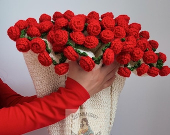 Crochet Rose bouquet blanket, Red Rose Crochet Blanket – Round Floral Throw – Romantic Home Decor – Crochet Flower Bouquet Blanket