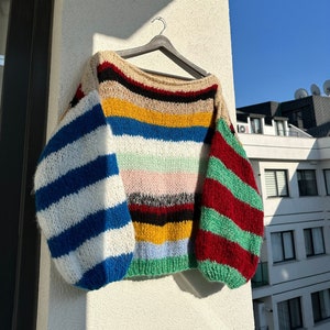 Hand-Knitted Cotton Mohair Sweater: Colorful Stripes, Oversized Fit