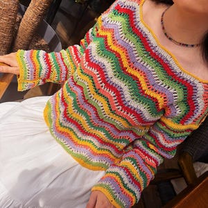 Crochet Colorful Sweater, Crochet Striped Sweater, summer Handmade Sweater, Handmade Multicolor Sweater, Colorful Sweater