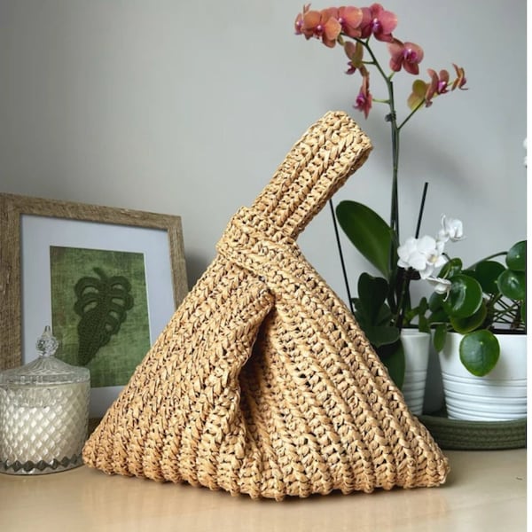 Raffia Knot Bag Pattern, Crochet Raffia Handbag Pattern, Summer Wrist Bag Pattern, Minimal Straw Bag Pattern, Handcrafted Pouch Purse