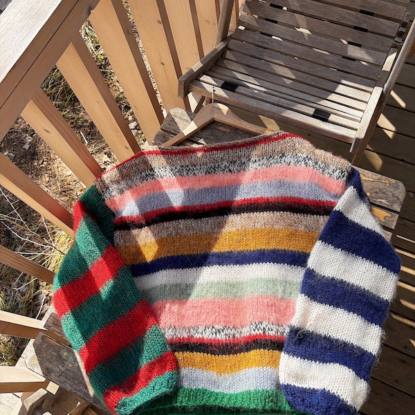 Hand-Knitted Striped Mohair Sweater: Colorful Oversized Unisex Fit