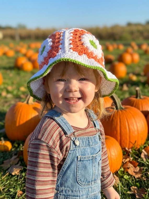 Handmade Granny Square Crochet Bucket Hat: Ruffled Cotton 