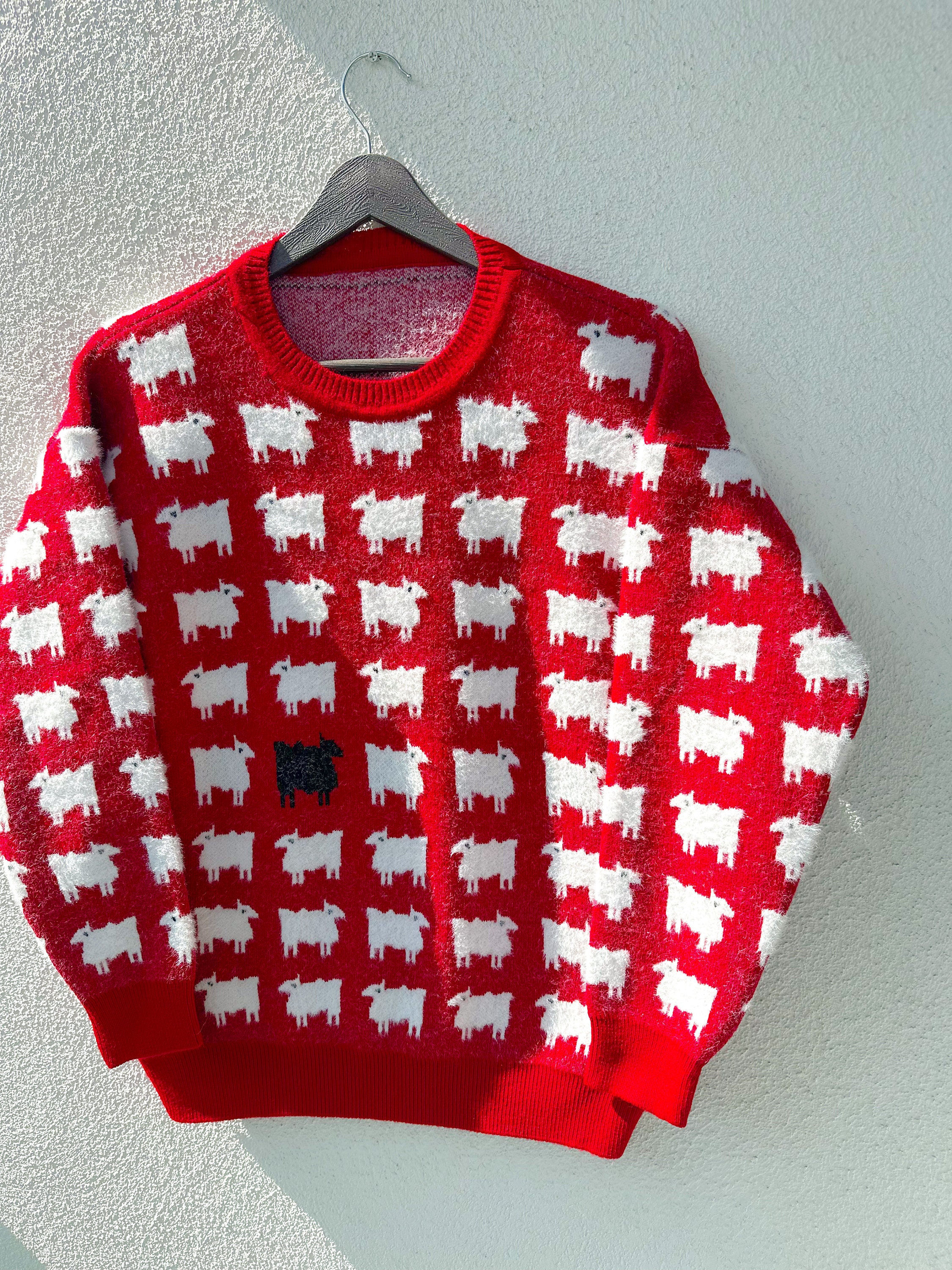 ダイアナ妃のブラックシープセーター：ユニセックスホリデージャンパー