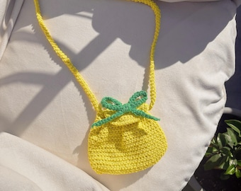 Crochet Lemon Purse: Handmade Cotton Crossbody Bag for Toddler Girls