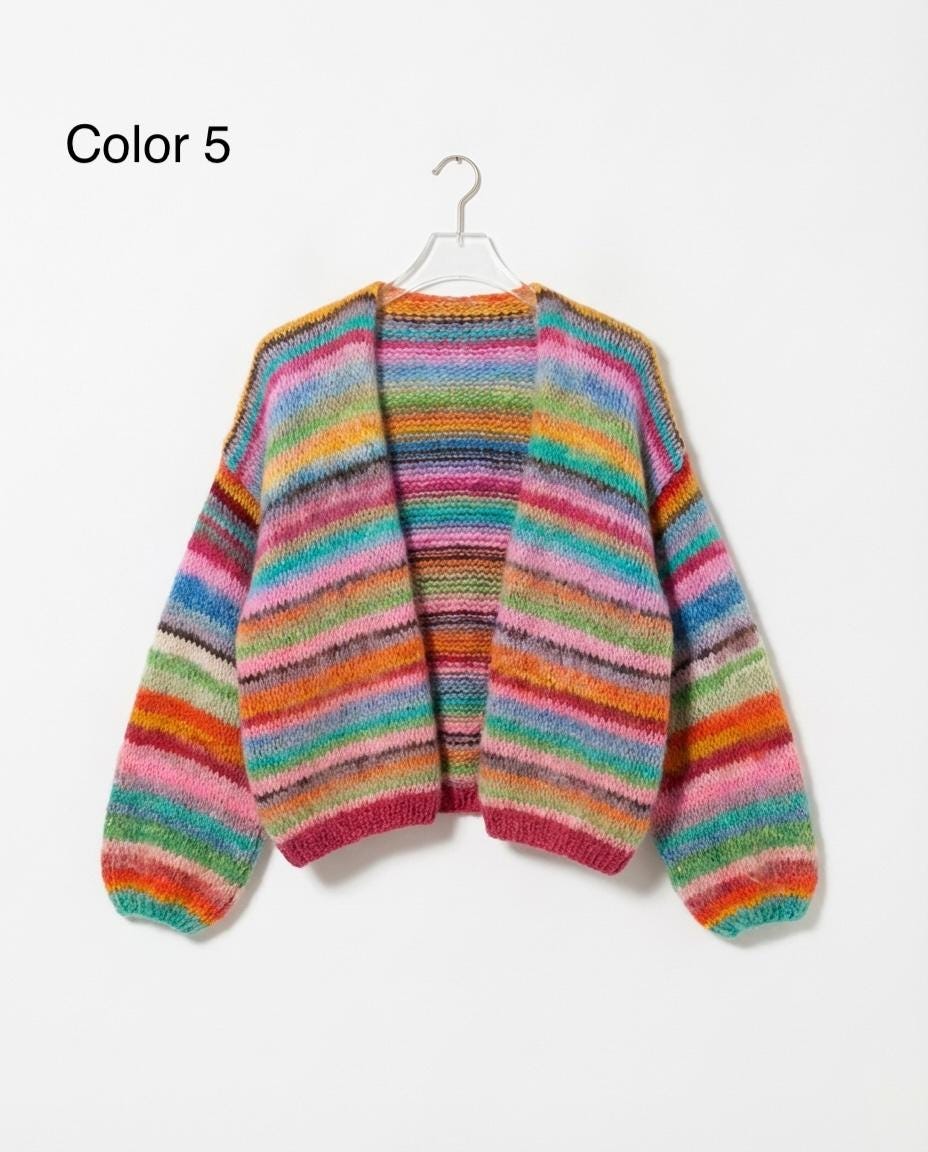 Hand-knitted Cotton Mohair Cardigan: Colorful Striped Oversized