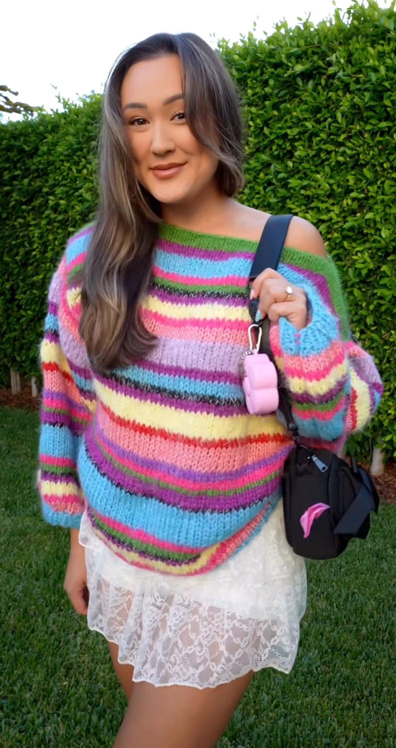 Suéter de mohair de rayas de colores tejido a mano: corte unisex extragrande imagen 2