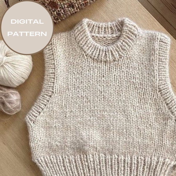 Knitting pattern Vest, crew neck vest, Vest Top Pattern, sweater vest pattern, fast knit, easy to knit pattern