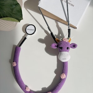 Purple Cow Stethoscope Cover - Adorable Crochet Gift for Healthcare Professionals