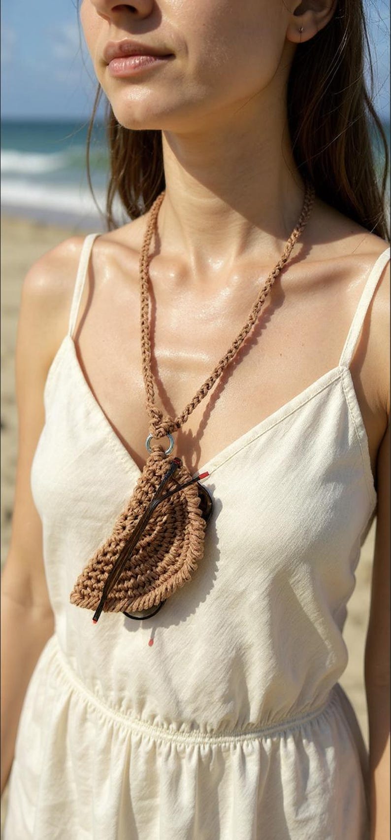 Portagafas de crochet hecho a mano: bolsa para gafas y correa para el cuello de hilo de macramé imagen 2