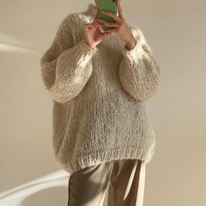 Beige Sweater, Crochet Sweater, Hand Knitted Warm Sweater, Oversize Sweater, Unisex Sweater, Beige Sweater image 2