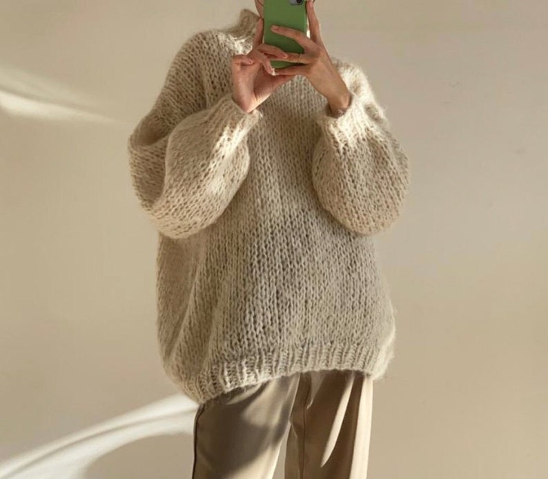 Beige Sweater, Crochet Sweater, Hand Knitted Warm Sweater, Oversize Sweater, Unisex Sweater, Beige Sweater image 2