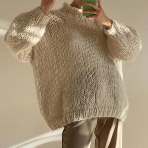 Beige Sweater, Crochet Sweater, Hand Knitted Warm Sweater, Oversize Sweater, Unisex Sweater, Beige Sweater image 3