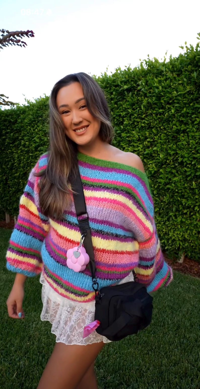 Suéter de mohair de rayas de colores tejido a mano: corte unisex extragrande imagen 5