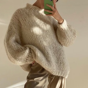 Beige Sweater, Crochet Sweater, Hand Knitted Warm Sweater, Oversize Sweater, Unisex Sweater, Beige Sweater image 1