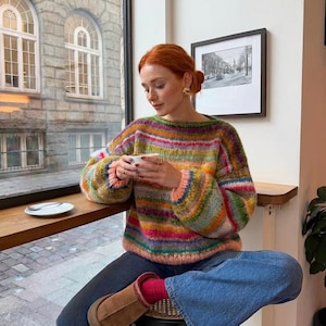 Hand-Knitted Cotton Mohair Striped Sweater: Oversized Unisex Fit, Sunset Sweater