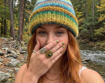 Gorro de punto con retazos de hilo: gorro grueso ecológico de mezcla de mohair colorido