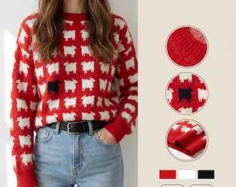 Pull rouge en mouton noir Princess Diana : pull unisexe pour les fêtes