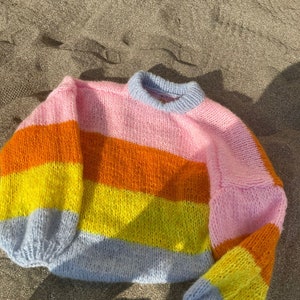 Hand-Knitted Striped Mohair Sweater: Colorful Oversized Unisex Fit