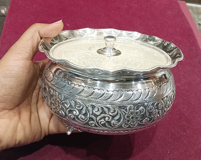 925 Sterling Silver Dry Fruit Box, BIS Hallmarked Carved Container, 70–80g or 130–140g, Wedding Housewarming Gift