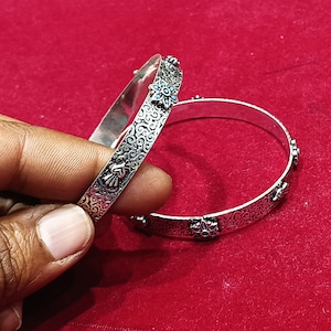 Sterling Silver Bangle Set: Designer Floral Bangles, 925 Silver