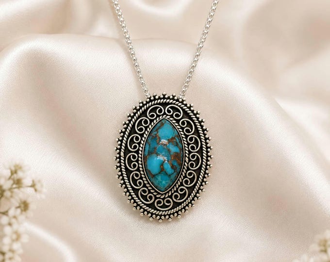925 Sterling Silver Gemstone Pendant Necklace: Rose Quartz, Amethyst, Red Blue Turquoise, Lapis, Green Onyx, Labradorite All Gemstone.
