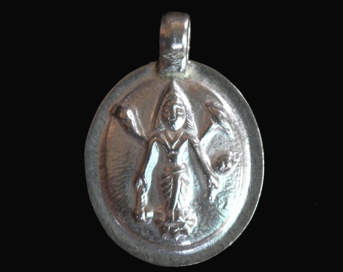 Silver Ahoi Mata Amulet Pendant, Hoi Mata Rajasthani Patri, Indian Tribal Silver Talisman, Hindu Goddess Locket, Gift for Mother