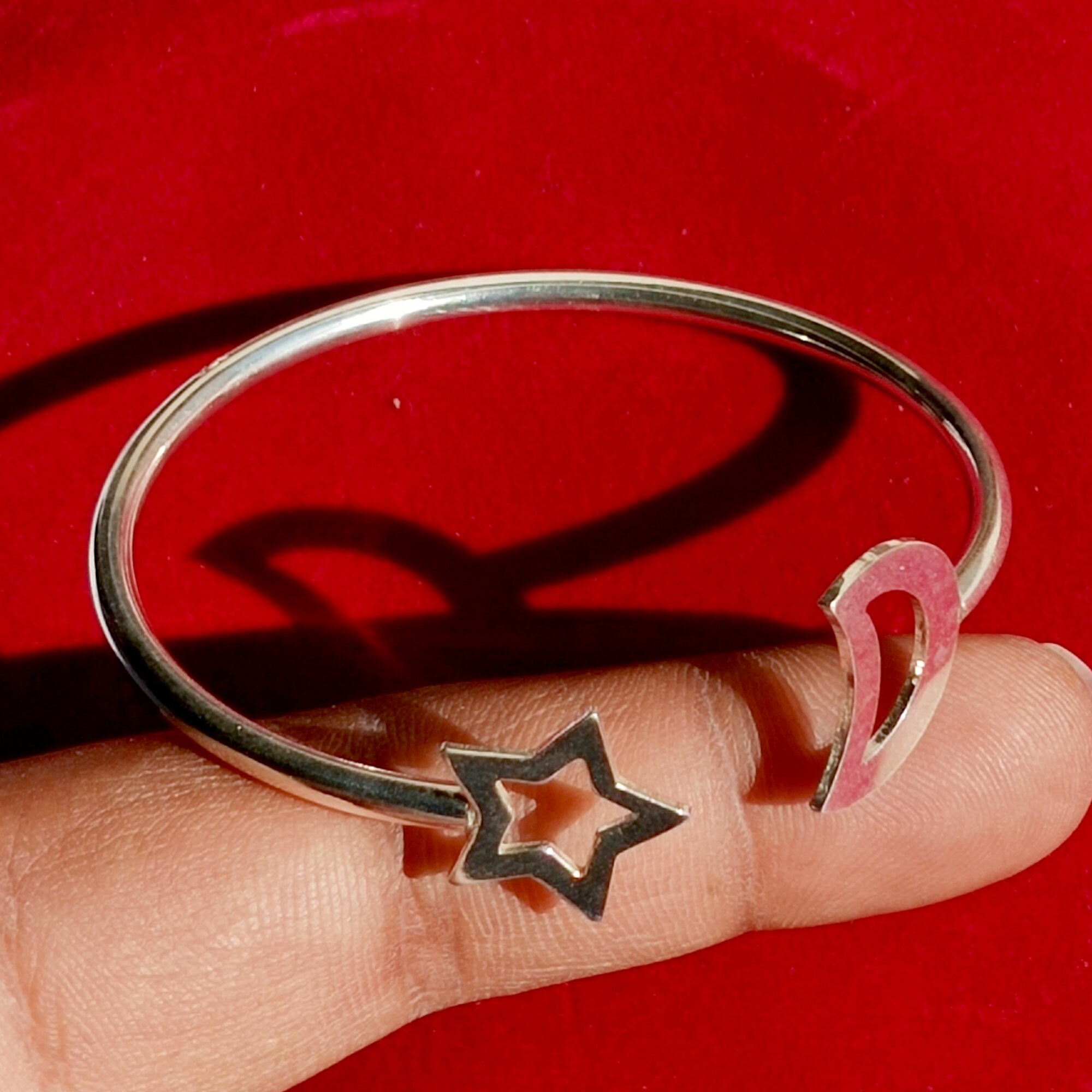 Sterling Silver Star Moon Bangle: Celestial Jewelry Gift - Etsy