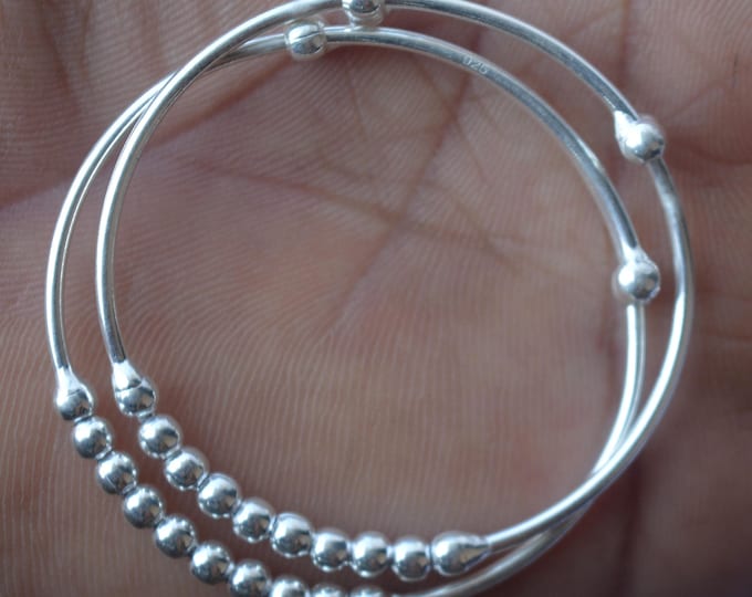 Sterling Silver Adjustable Bangle Bracelet, .925, Silver Add a Charm Bracelet, Expandable Charm Bangle, Wire Bangle, 4.5cm Diameter | Silver