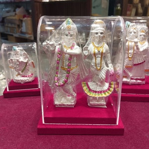 Sterling Silver Radha Krishna Idol: Hindu Mandir Decor (18, 37, 94 GM)