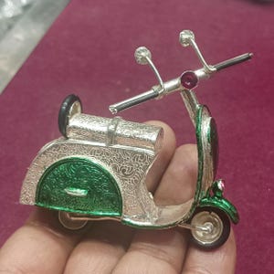 Silver Scooter bike Toy, Miniature Bicycle Model, Vintage Metal Bike Collectible, Desk Decor, Handmade Silver Bicycle Gift, Mini Biker Toy