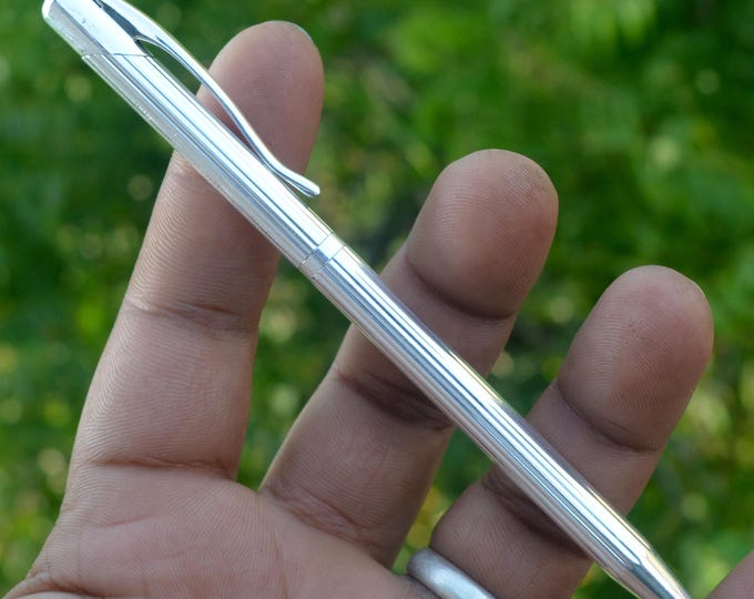 999 Fine Silver Refillable Ballpoint Pen, BIS Hallmarked Handmade Writing Instrument, Corporate Business Gift for Professionals