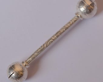Personalized 925 Sterling Silver Baby Rattle, Engraved Silver Jhunjhuna, Newborn Baby Gift, Baby Shower Keepsake